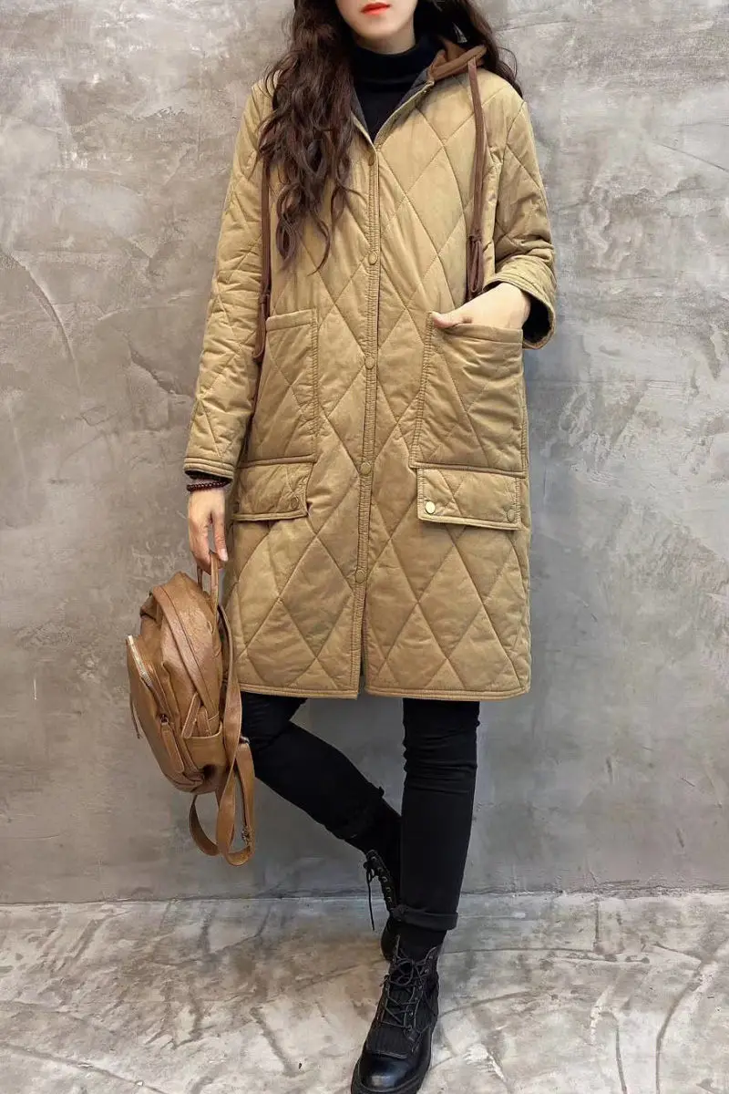 

Retro Windbreaker Style Padded Jacket Women's Mid-Length 2020 New Loose Plus Size Clothes Winter Coat Cotton Parka Outwear y720