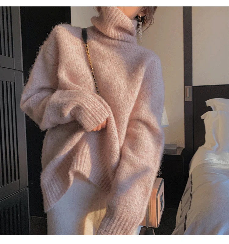 Толстый кашемировый свитер из хлопковой смеси с высоким воротником женский