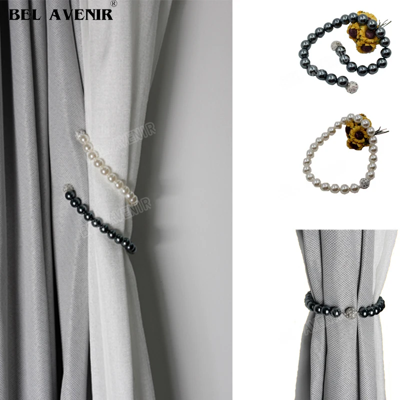 

1Pc Pearl Shaped Curtain Tieback Beads Elegant Window Drapery Holdbacks Simple Magnetic Curtain Cilp Buckle Rope Home Decoration