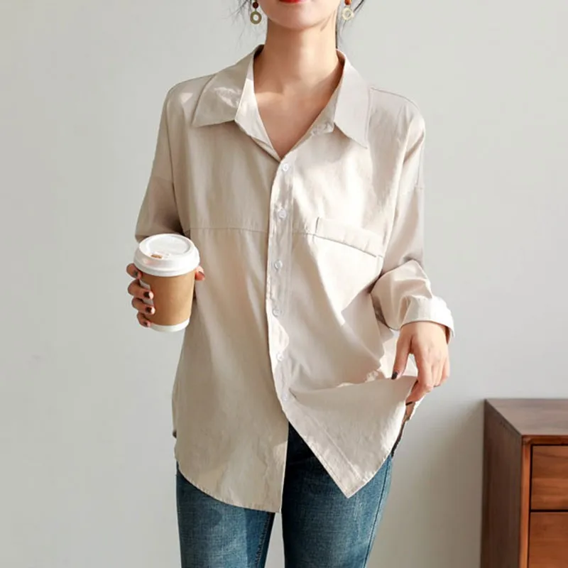 

Oversized Women Long Sleeve Casual Shirts New Arrival 2021 Spring Simple Style Solid Color All-match Loose Female Tops W093