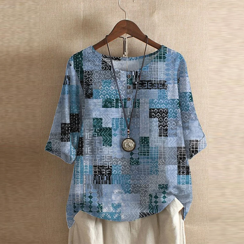 Женская винтажная блузка на пуговицах Повседневная Свободная рубашка с