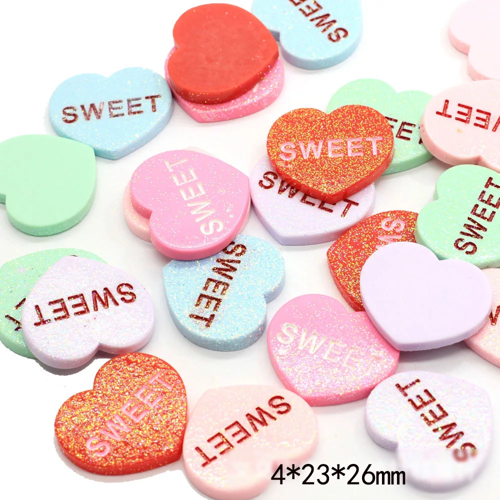 30 шт полимерные Стразы плоские с оборота блестками милое сердце из кабошона