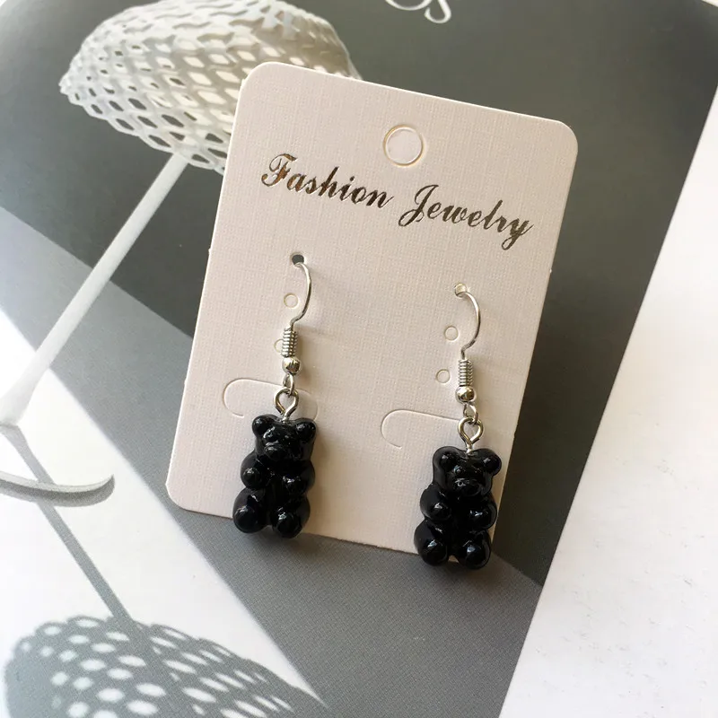 Jelly black Новое поступление года. Серьги ручной работы из смолы с милым мультяшным медведем Gummy для женщин и девушек. Креативные прозрачные цветные серьги в форме конфет. Подарок - Окраска металла: Jelly black
