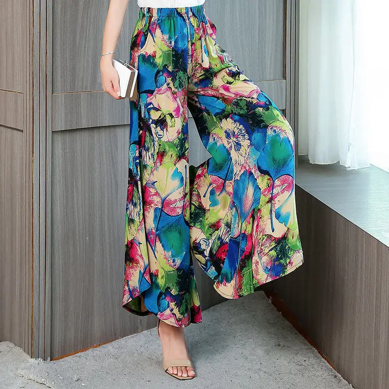 

Colors Casual Loose 28 Wide Leg Women High Waist Female Plus Size Summer 2020 Print Breathable Bohemian Flare Pants