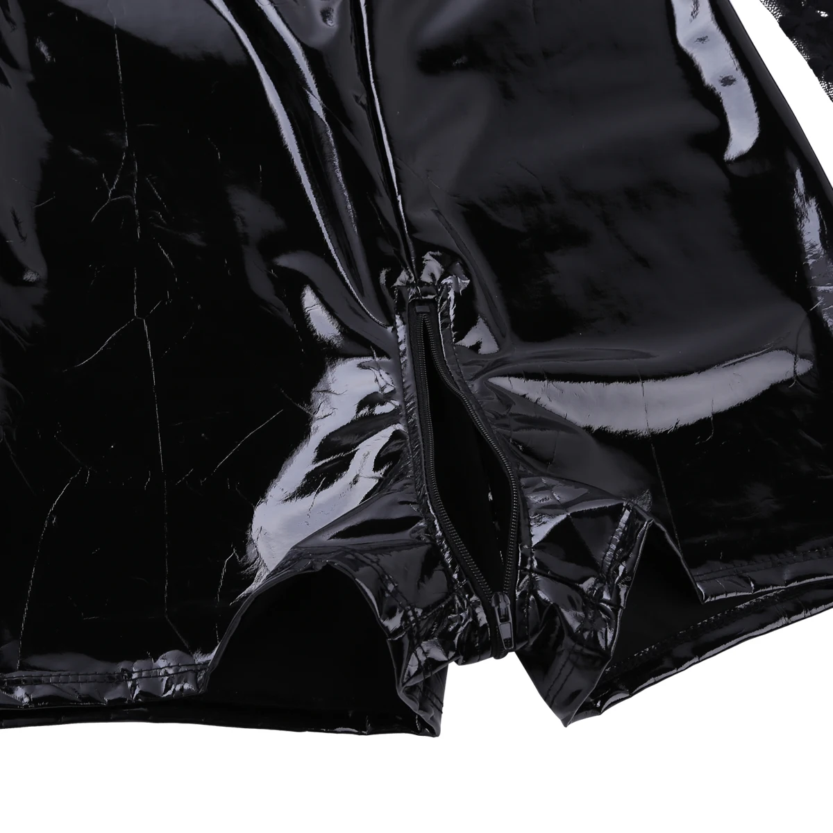 

Women One Piece High Cut Thong Leotard Bodysuit Female Transparent Wetlook Leather Sheer Lace Splice High Neck Bodycon Catsuit