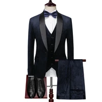 3 pieces men velvet suits sets mens luxury embossed craft design banquet dress blazer vest pants jacket trousers waistcoat