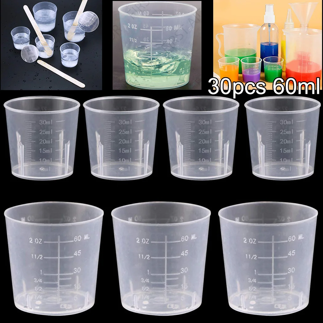 

30Pcs 60ml Plastic Graduated Measuring Cup Laboratory Beaker Liquid Container Transparent Mixing Cup Kitchen Tools Accessories