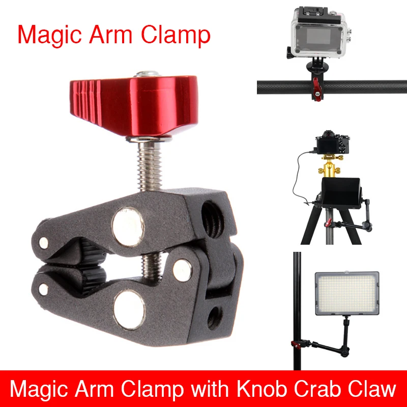 

Magic Arm Clamp with Knob Crab Claw for DSLR Camera Camcorder Tripod with 1/4 inch and 3/8 inch Hole Clamp For LED Video Light