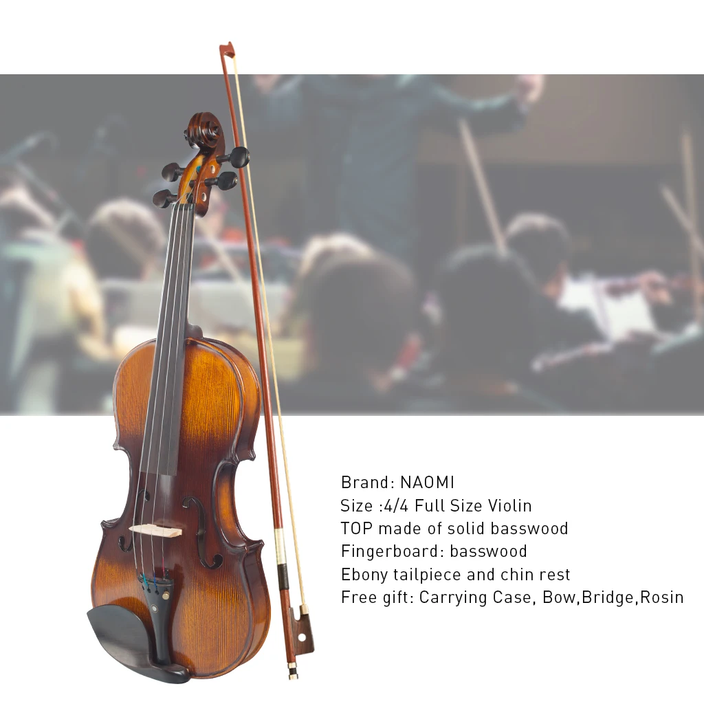 NEW 4/4 Full Size Violin Acoustic Violin W/Case+Bow+Rosin Set For Biginner Violin Learner Brown Color Violin/Fiddle enlarge