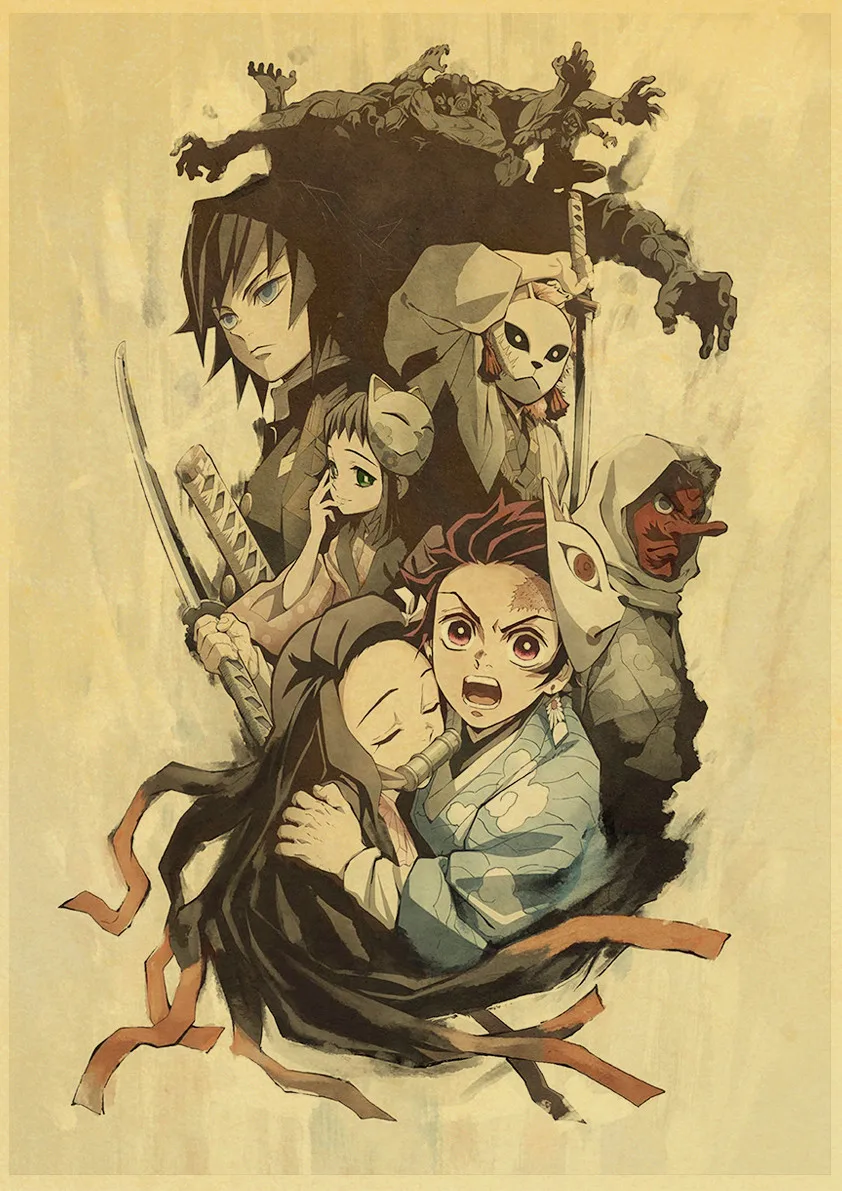 E169 Винтажные постеры демон убийца Kimetsu no Yaiba аниме плакат настенный Арт Ретро плакат живопись украшение для гостиной домашний декор - Цвет: E169