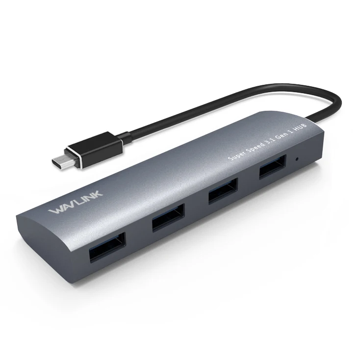 gray Wavlink USB 3,1 Тип C концентратор 4-Порты и разъёмы USB 3,0 Hub адаптер Алюминий тела Тип-C USB хаб для Macbook, Chromebook Pixel USB-C устройств - Цвет: gray