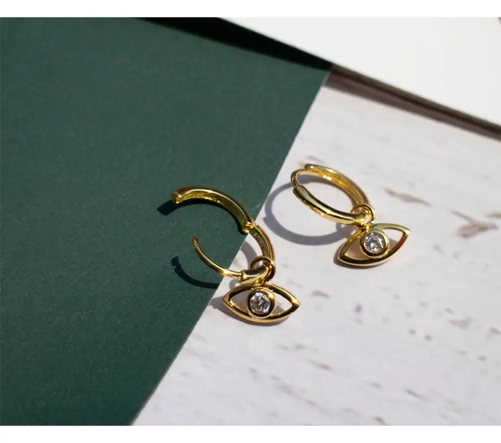 Серьги из стерлингового серебра S925 пробы, модные серьги из циркония с золотым глазом, модные серьги для женщин и девушек, ювелирные изделия для ушей