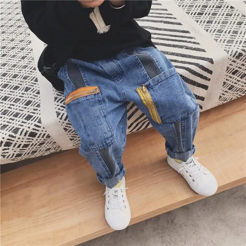 Boys Jeans 2020 New Autumn Casual Pants Trendy Version Stitching Small And Medium Vhildren's Loose Long Trend | Мать и ребенок