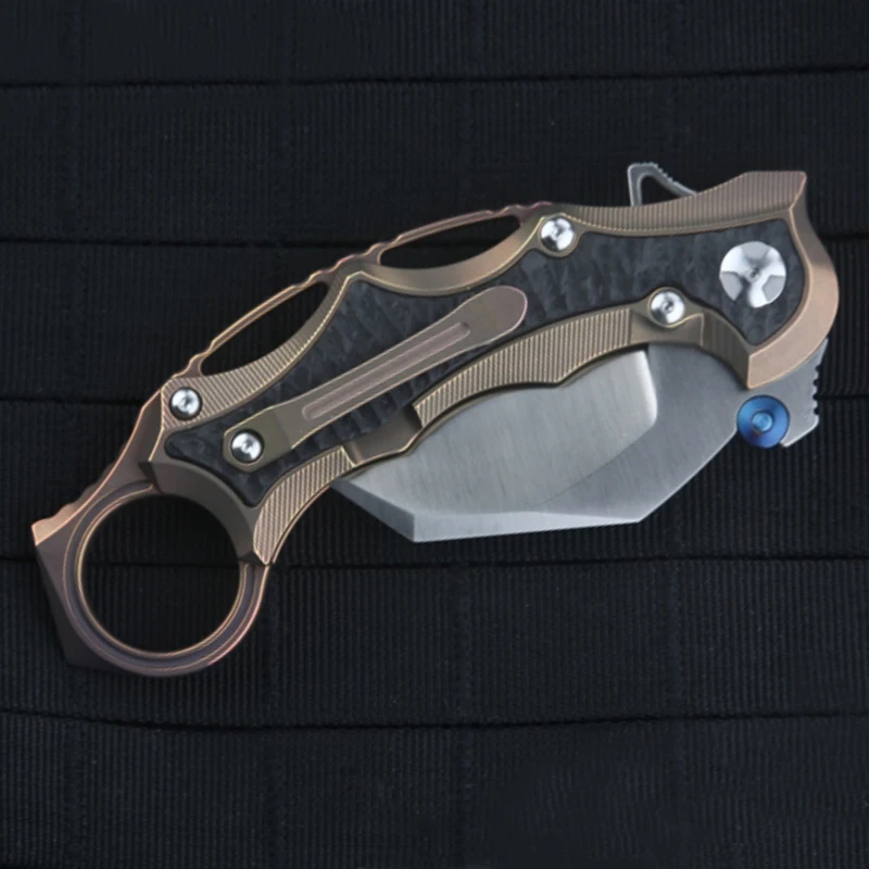 

Titanium alloy + carbon fiber handle S35VN powder steel blade kalamte claw knife outdoor survival fruit fixed folding knife EDC