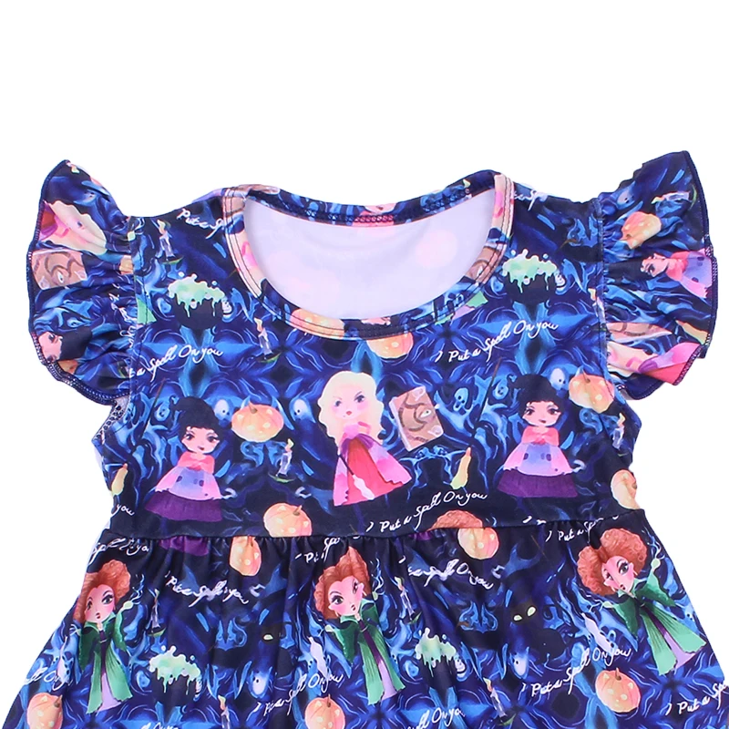 Лидер продаж ведьма Платье с рисунком для детей на День Благодарения одежда Flutter