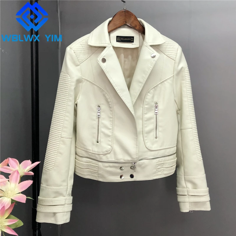 

PU Leather Jacket Women Fashion Rivet Zipper Motorcycle Coat Female Autumn Short Biker Coat Loose Soft Faux Leather Jacket