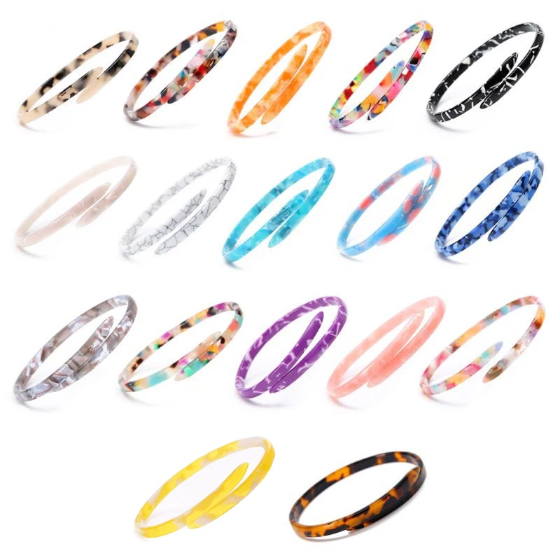 17pcs Set Под старину, акриловый незамкнутые браслеты Леопардовый принт Женская модная запонка Шарм уксусная Смола ювелирные - Metal Color: 17pcs Set
