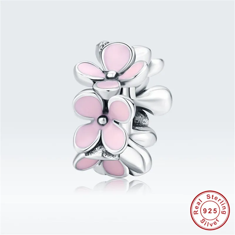 Браслет в европейском стиле из 100% настоящего серебра 925 пробы с бусинами весенние