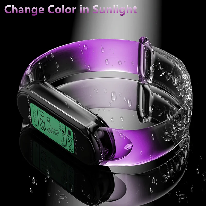 

Silicone Watch Strap for Xiaomi Mi Band 4 5 6 3 Bracelet on Mi Band 6 5 4 3 Transparent Color Changing in Sunlight Watchband