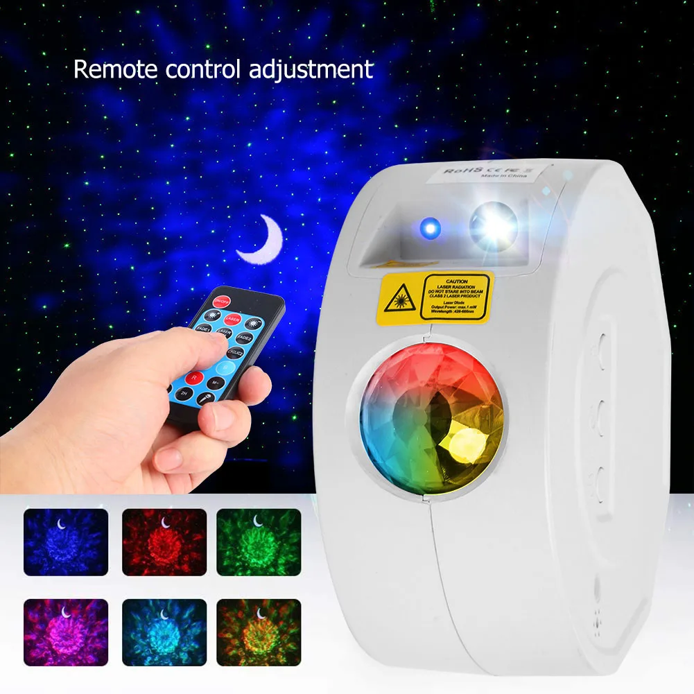 

6 Color Romantic LED Projection Light USB Indoor Sea Wave Bluetooth Music Player Night Lamp Star Projector with Remote Control