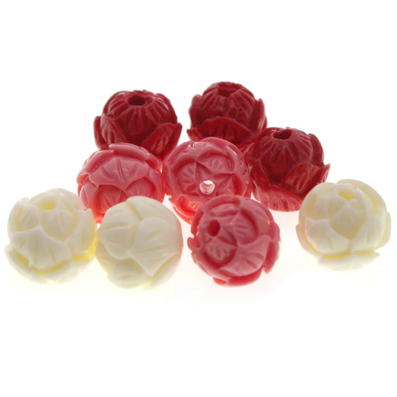 

Carved Lotus Flower Natural Cinnabar Red Beads Round Ball Loose Spacer Beads for Jewelry Making DIY Charm Bracelet Findings