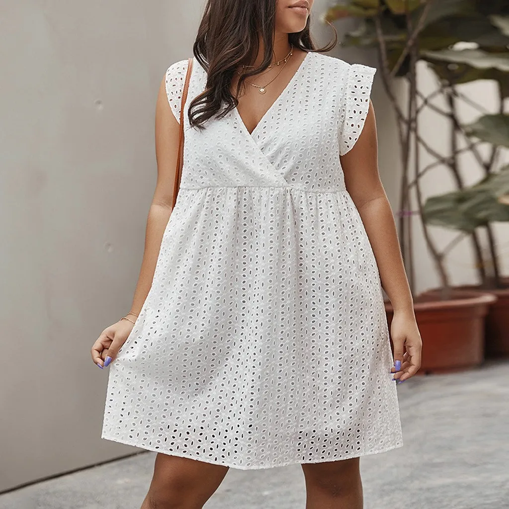 Женское хлопковое мини-платье KANCOOLD однотонное летнее платье с вышивкой