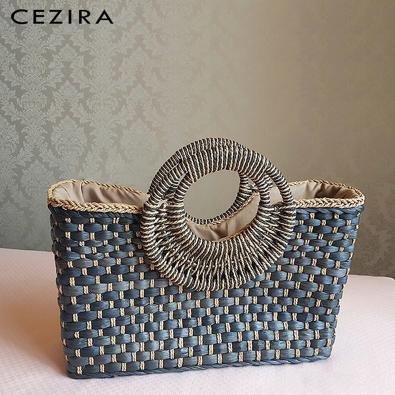 Женская Соломенная Сумка CEZIRA пляжная сумка ведро ручной работы на молнии с