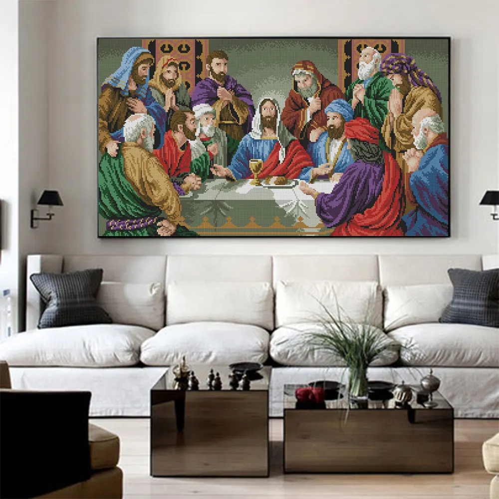 Алмазная картина с религиозными фигурами круглая полноразмерная мозаичная