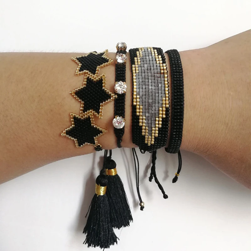 Браслеты SHNUS в стиле бохо для мужчин и женщин выразительные черные амулетные