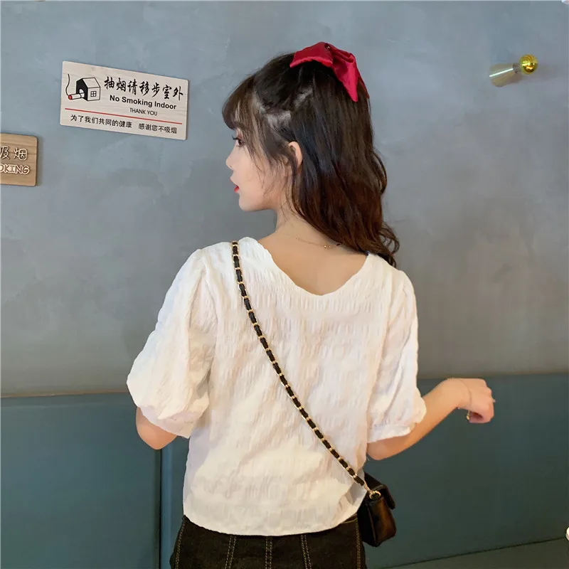 

New Short Sleeve Women's Blouse Cotton Summer Solid Color Comfortable Fashion Blouses Casual V-neck Shirt