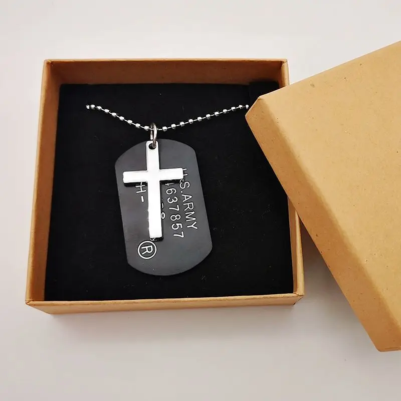 316L Нержавеющая сталь Крест & Dog Tag кулон Цепочки и ожерелья мужские легкие Мода