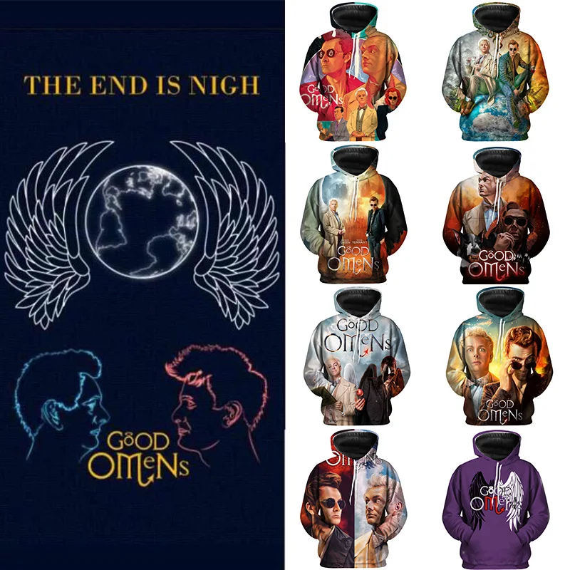 Новое поступление мужские толстовки Good Omens Crowley и Azirafale модный Повседневный