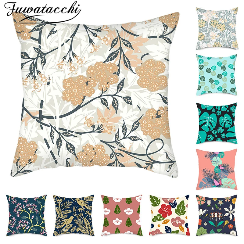

Fuwatacchi Red Floral Cushion Cover Flower Leaves Printed Pillow Cover for Home Sofa Decorative Pillowcases Pink 45x45cm