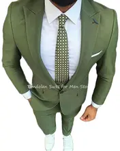 Chaqueta y pantalones verdes de 3 piezas para hombre, Blazer con solapa de pico hecho a medida, ropa de fiesta, conjuntos de trajes de boda, abrigo, pantalones y chaleco (4)