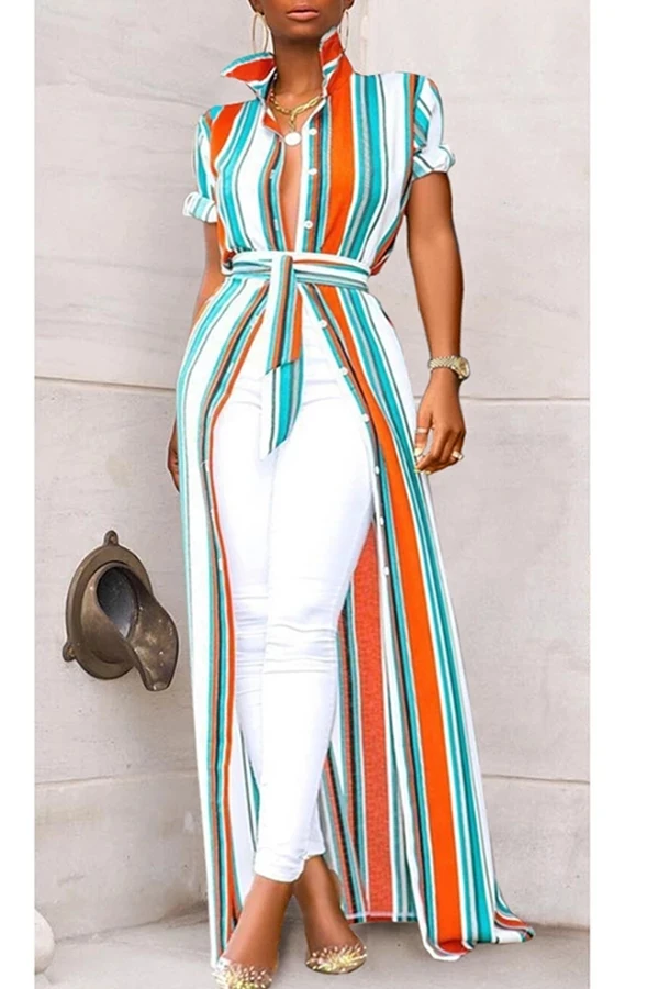 Женские рубашки Boho стильная блузка летняя полосатая длинная рубашка для отпуска