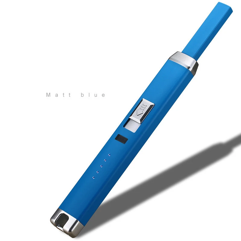 Blue USB перезаряжаемые ветрозащитные, импульсные портативные электронные дуговые зажигалки для кухонных свечей кемпинга - Цвет: Blue