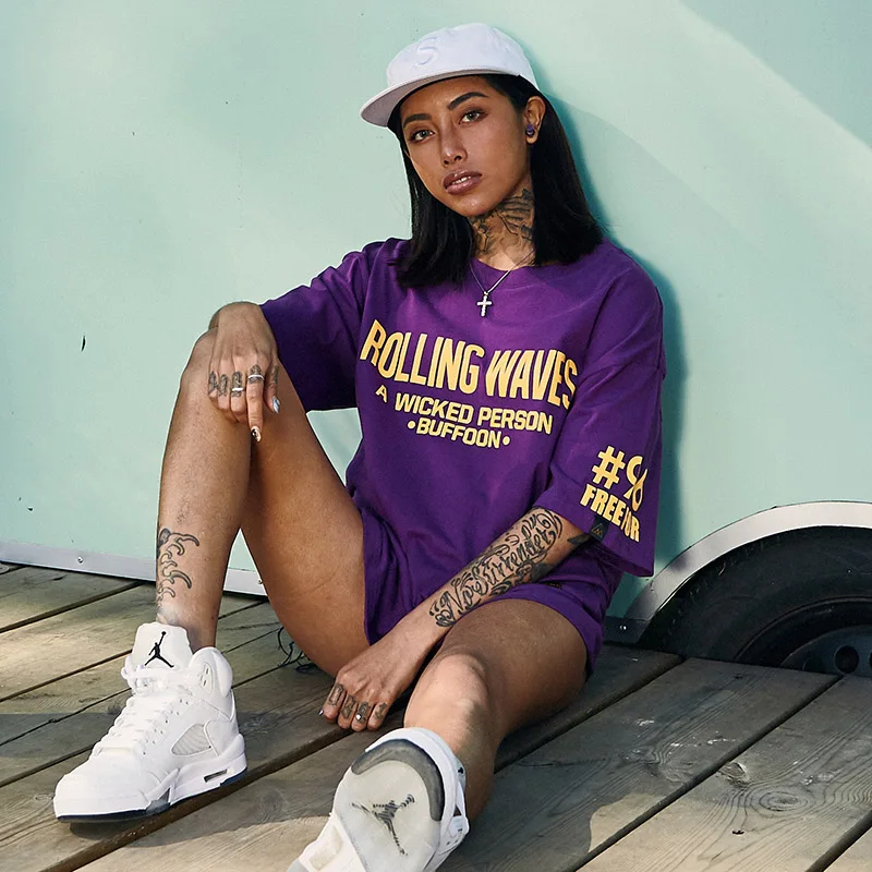 Фиолетовая футболка в стиле хип-хоп Мужская с рисунком ананаса 100 хлопок