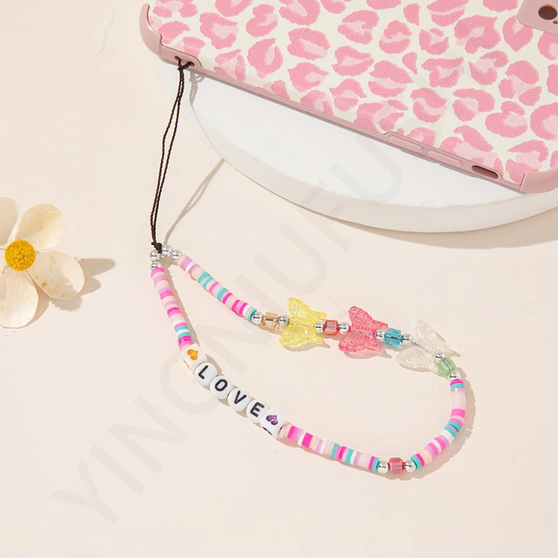 Rainbow Soft Pottery Acrylic Mobile Phone Lanyard Short Anti-lost Ladies Mobile Phone Chain Key Lanyard