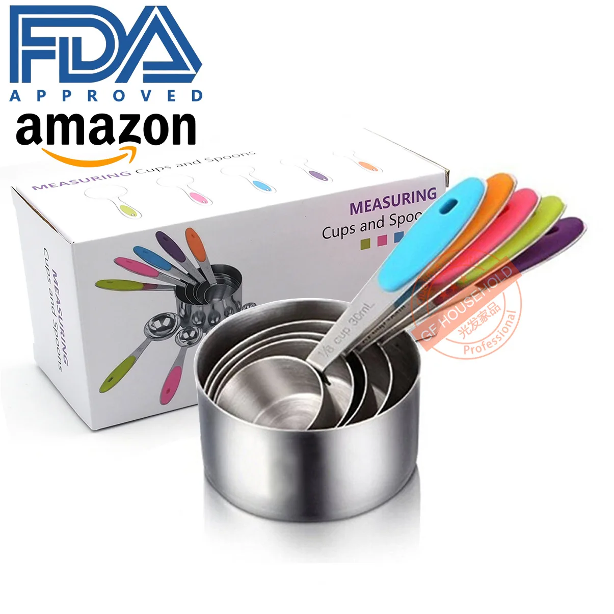 

Amazon Large Stainless Steel Measuring Cup 5-Piece Set Cooking Seasoning Spoon Baking Scale Measuring Spoon 5-in-1