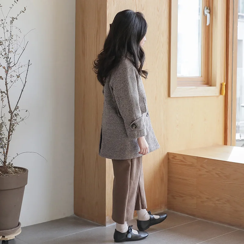 Осенне зимняя элегантная шерстяная куртка для девочек Новое Детское клетчатое