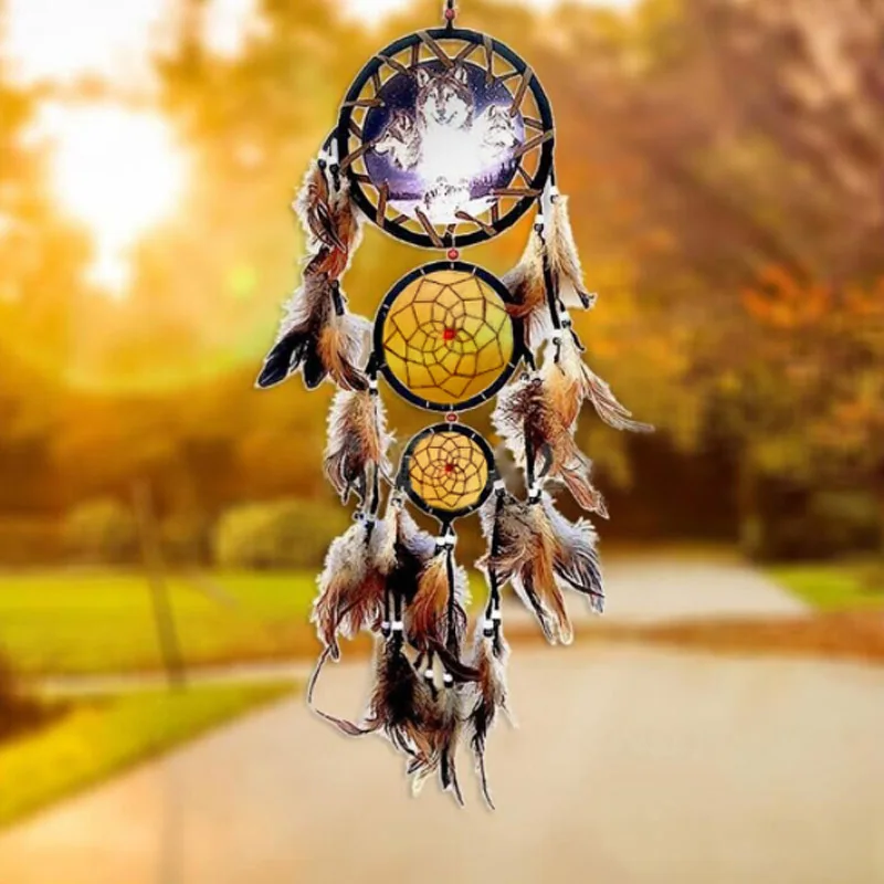 Индийский стиль волк Орел Ловец снов ручной работы ветер куранты висячая картина