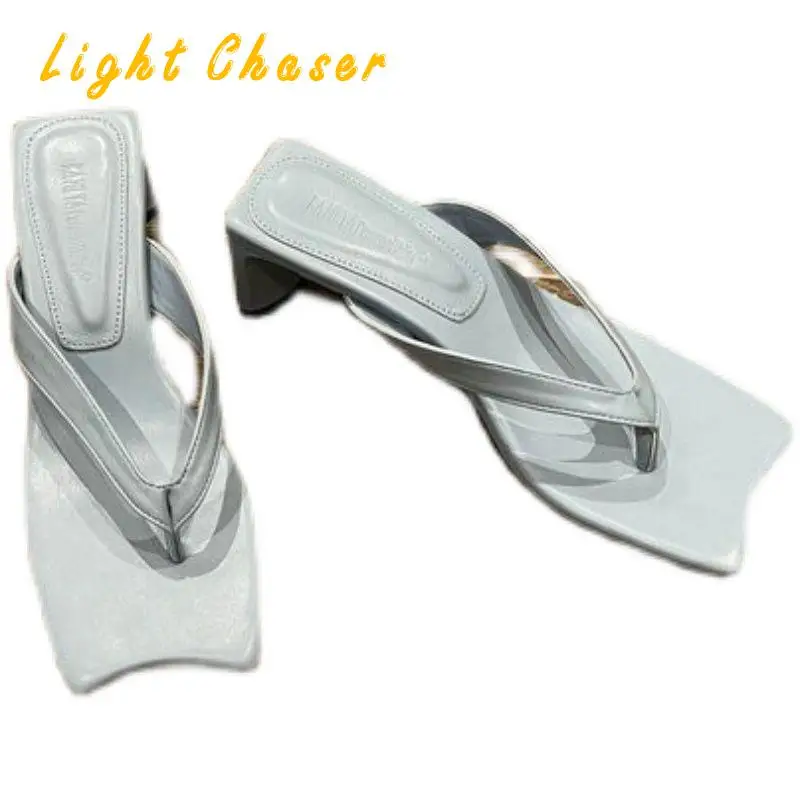 High Heels Women's Flip Flops Women's Sandals Summer Square Toe Flip Flops Outer Wear Beach Sandals And Slippers Women's Shoes