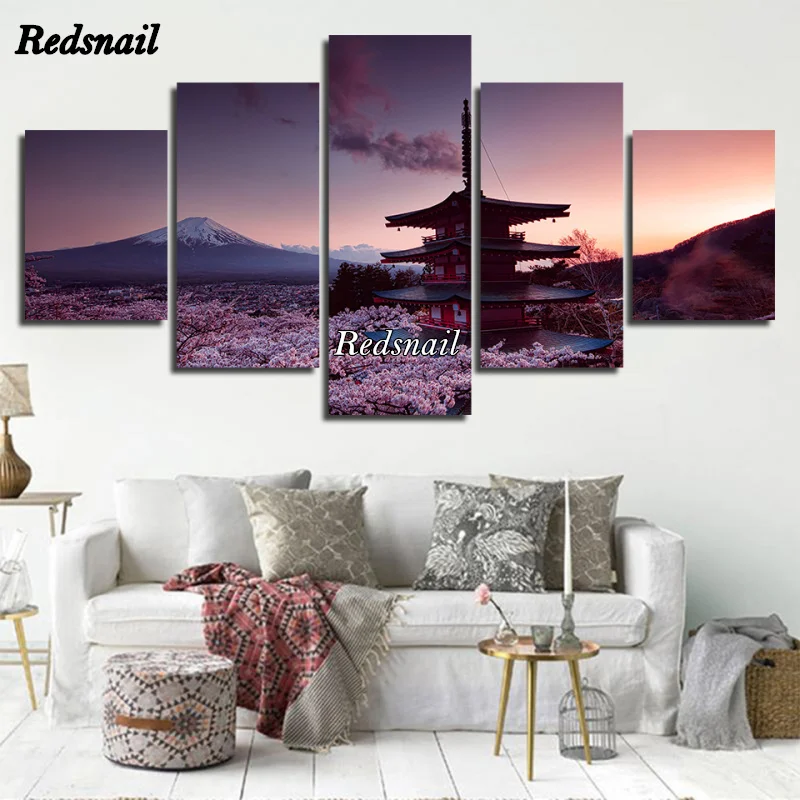 

diy Diamond Painting puzzle 5D Full Drill Mosaic Diamant Embroidery Art landscape Chureito Pagoda And Mount Fuji 5 Panel ML1161