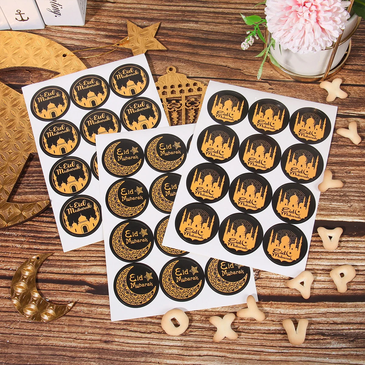120 шт. бумажных наклеек для украшения Рамадана и Эйда Мубарака, подарочная ярлыковая печать, исламский мусульманский праздничный атрибут