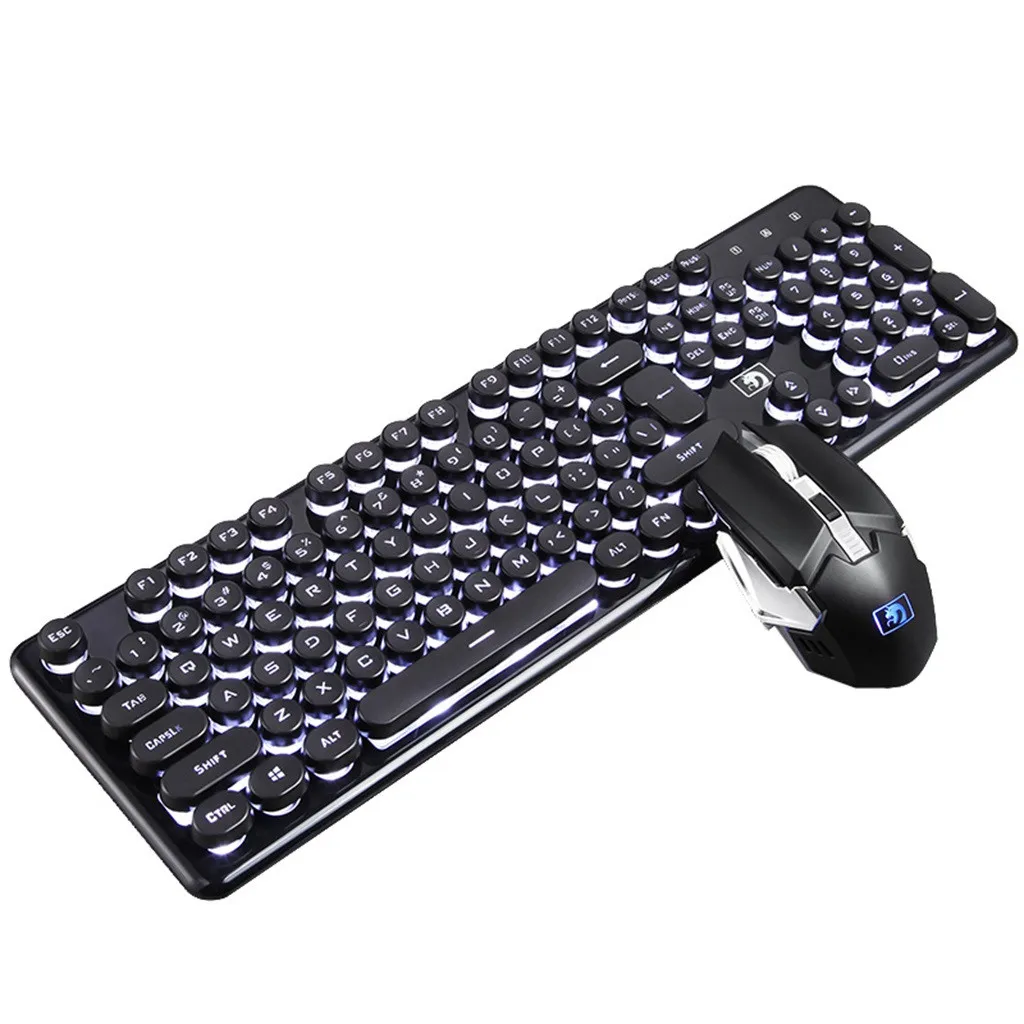 Аккумуляторная беспроводная механическая клавиатура 2 4G и 2400 DPI мышь игровой