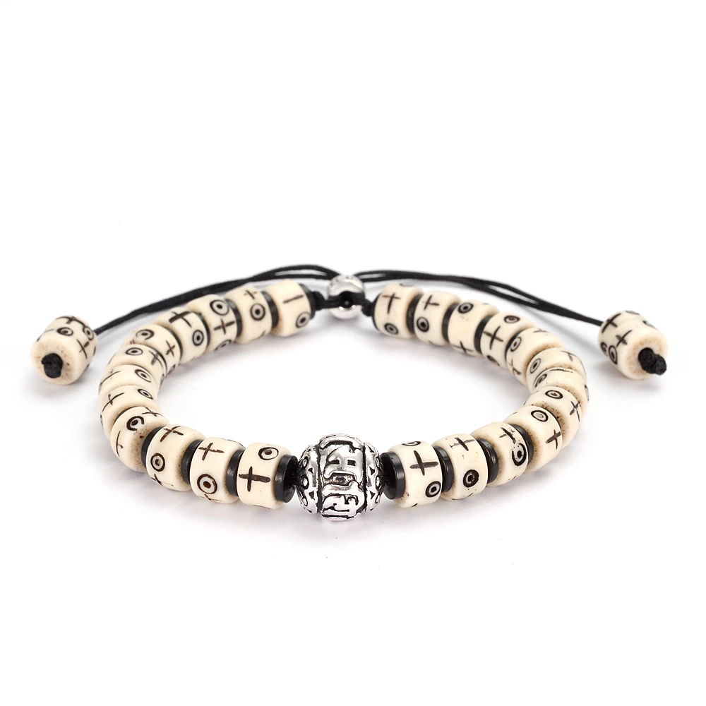 Браслеты ручной работы из бусин с крестом и мантрой костей яка буддизм медитация