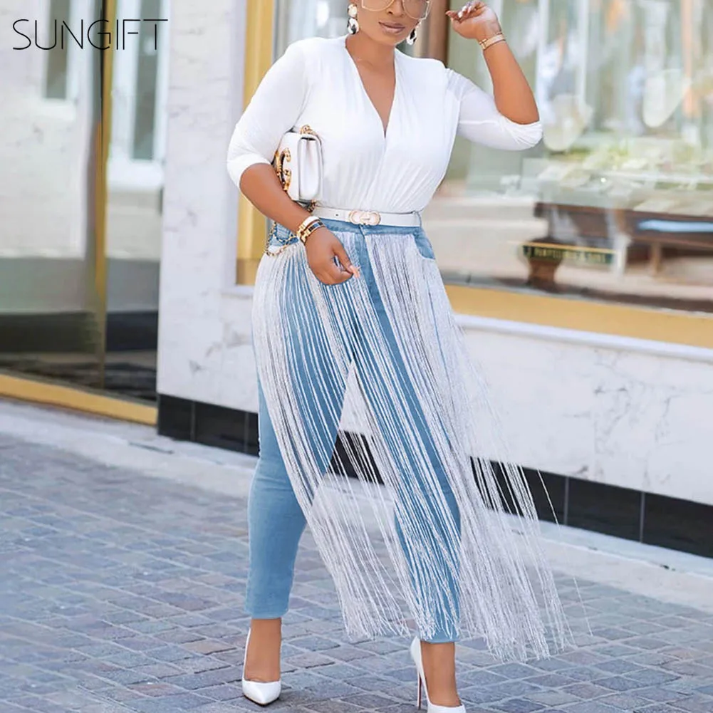 SUNGIFT брюки Дашики для женщин модные джинсы с бахромой стрейч 2019 Новая африканская