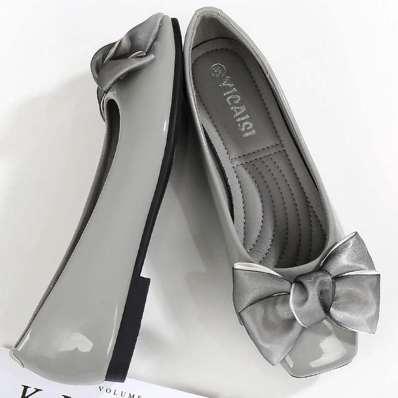 Ballet Flats Shoes Woman Patent Leather Bowknot Sweet Fashion Design Lady Girls Daily Spring Autumn Casual Shoes For Women 2023