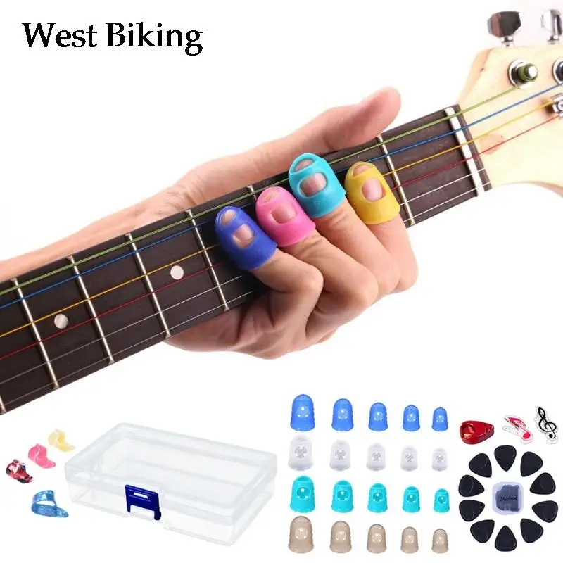 38pcs/set Guitar Finger Protectors Celluloid Picks Pick-up Clip Music Score Folder Plastic Box | Спорт и развлечения