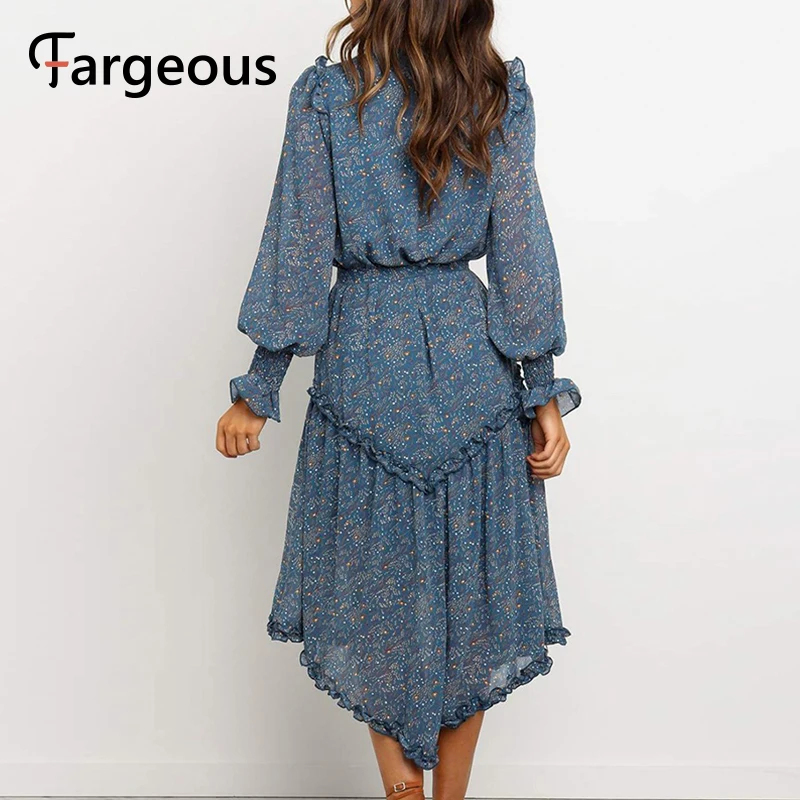 Женское длинное платье в горошек Fargeous винтажное шифоновое плиссированное стиле